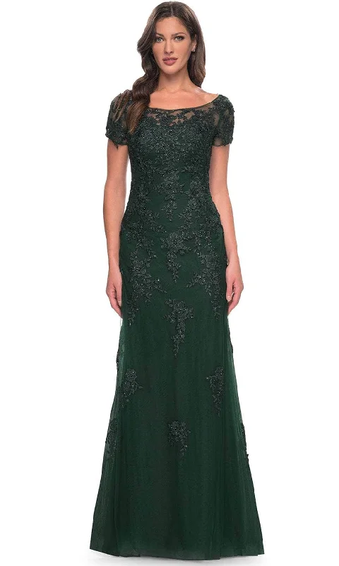 Wedding guest dresses with tiered skirts for a feminine lookLa Femme 29792SC - Embroidered Bateau Evening Dress Wedding guest dresses with tiered skirts for a feminine lookLa Femme 29792SC - Embroidered Bateau Evening Dress