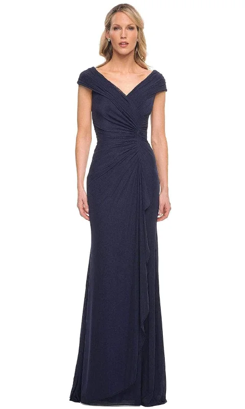 Wedding guest dresses with tassel - adorned belts and A - line skirtsLa Femme 29996SC - Ruched Bodice Column Formal Gown