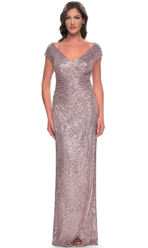 Mini wedding guest dresses with glittery accents for a trendy lookLa Femme 30865SC - Cap Sleeve Sequin Formal Dress Mini wedding guest dresses with glittery accents for a trendy lookLa Femme 30865SC - Cap Sleeve Sequin Formal Dress