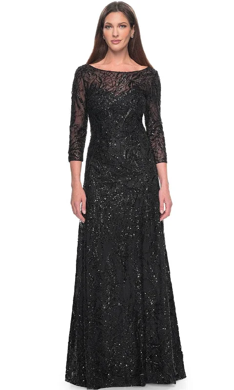 Asymmetric - hem wedding guest dresses in metallic huesLa Femme 31690SC - Embellished Quarter Sleeve Formal Dress Asymmetric - hem wedding guest dresses in metallic huesLa Femme 31690SC - Embellished Quarter Sleeve Formal Dress
