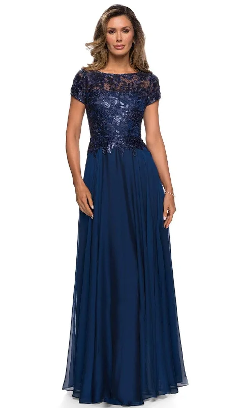 Velvet - trimmed wedding guest dresses in burgundy for a formal eventLa Femme - Sequined Lace Bodice A-Line Dress 27924SC Velvet - trimmed wedding guest dresses in burgundy for a formal eventLa Femme - Sequined Lace Bodice A-Line Dress 27924SC