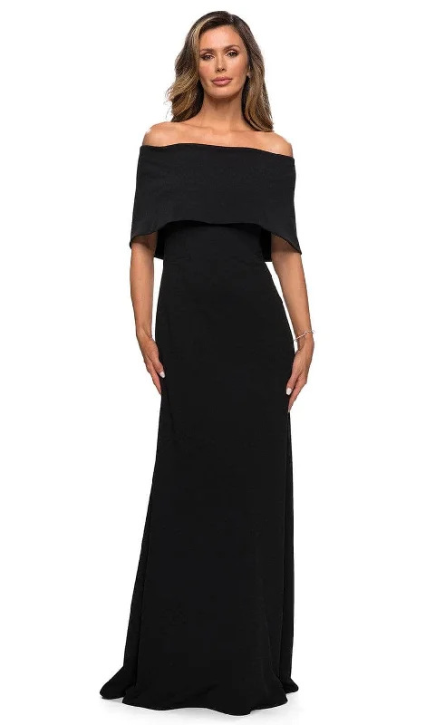 Wedding guest dresses with ruched bodices and spaghetti strapsLa Femme - Straight Across Column Formal Dress 28209SC