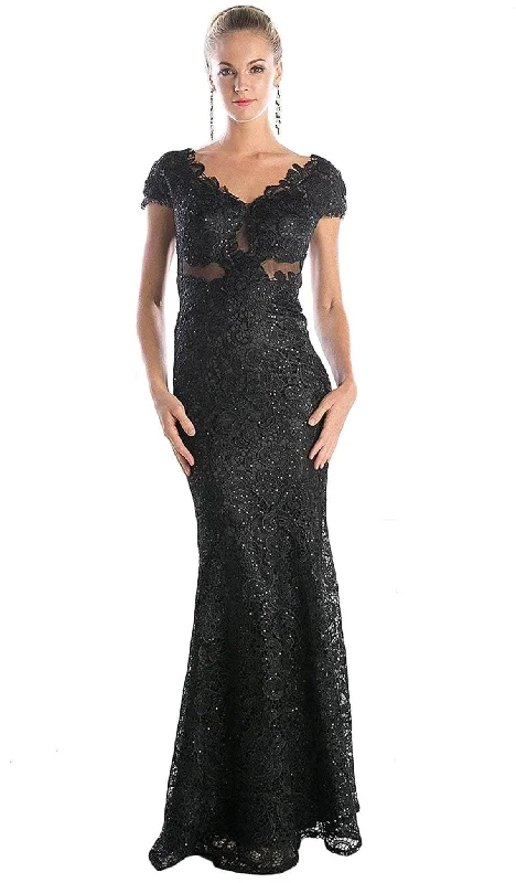 Long - sleeved wedding guest dresses in velvet for a winter weddingLadivine CF065 - Lace V-Neck Evening Gown Long - sleeved wedding guest dresses in velvet for a winter weddingLadivine CF065 - Lace V-Neck Evening Gown