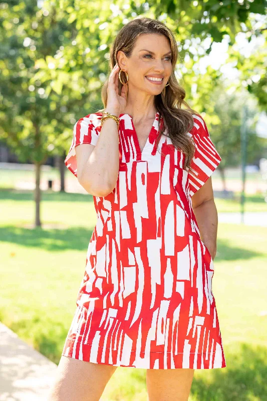 Mini dresses with V - necklines for a flattering shapeLara Dress- Red