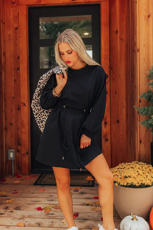 Floral print mini dresses for summer partiesLatte Run Drawstring Mini Dress in Black