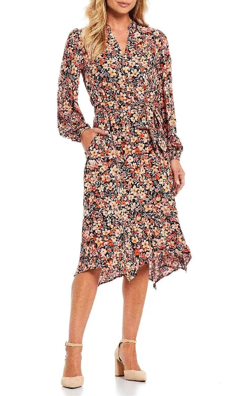 Metallic wedding guest dresses for a glamorous weddingLondon Times T5903M - Bishop Sleeve Floral Dress