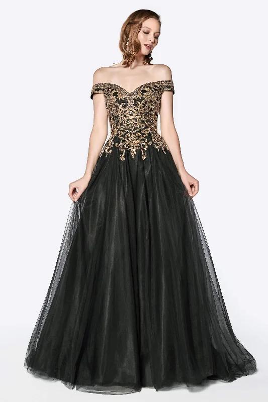A - line cocktail wedding guest dresses in pastel colorsCinderella Divine KV1032 Long Off The Shoulder Prom Dress Formal Ball Gown
