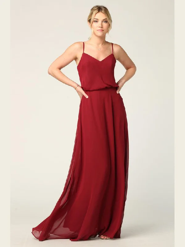 Wedding guest dresses with tassel - adorned belts and A - line skirtsLong Spaghetti Strap Blouson Bridesmaids Dress