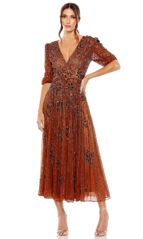Wedding guest dresses with keyhole backs and flowing fabricsMac Duggal 5995 - V-Neck A-Line Formal Dress