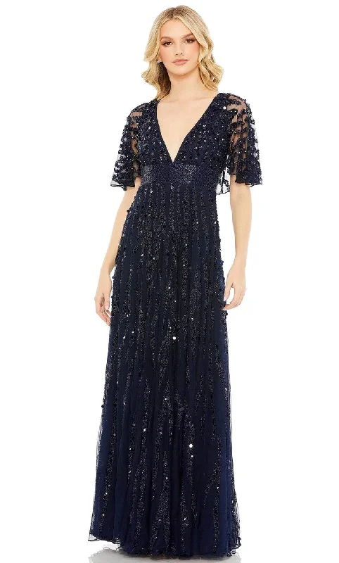 Strapless wedding guest dresses with rhinestone - studded bodicesMac Duggal 93784 - V-Neck Evening Dress