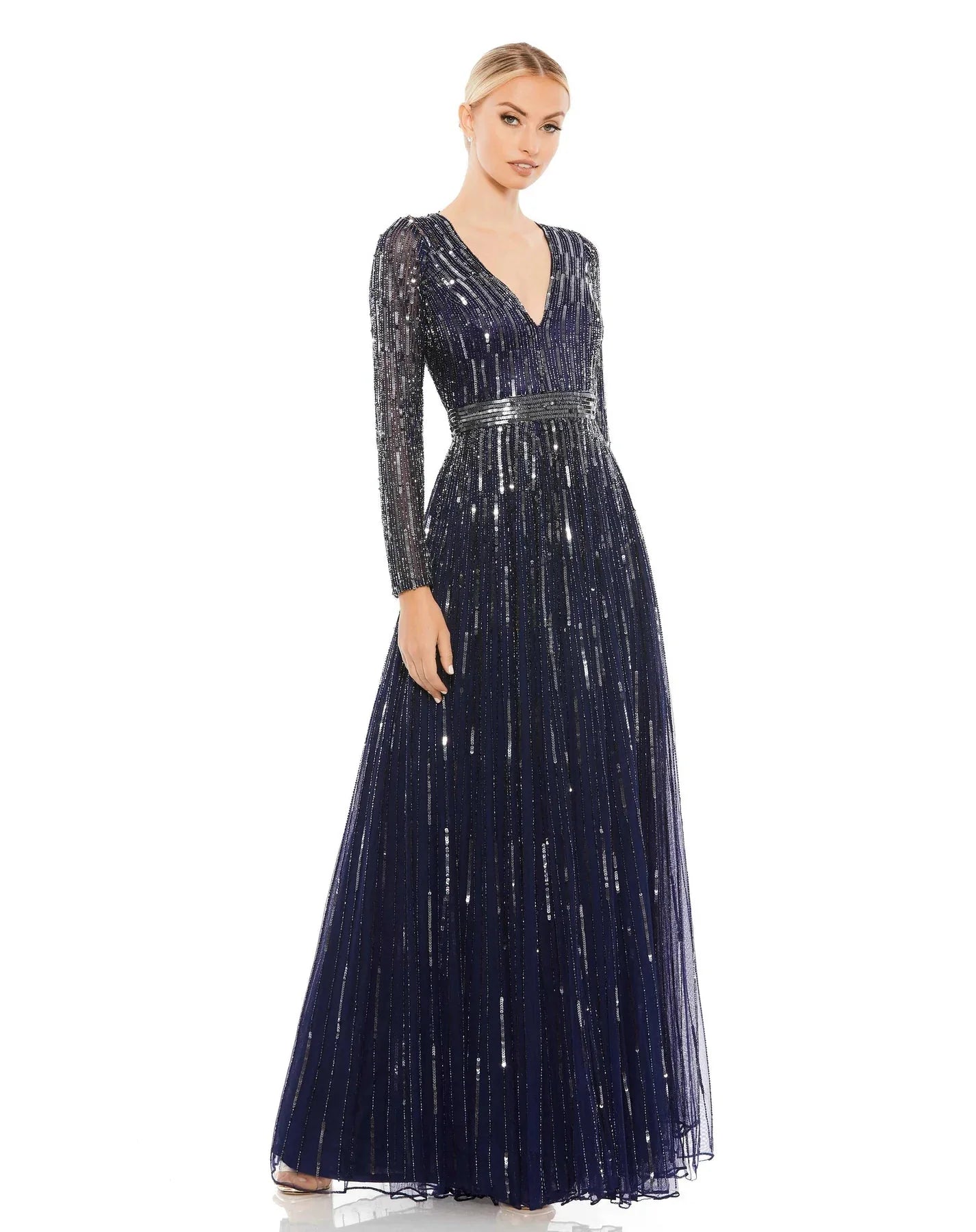 Ribbed - texture wedding guest dresses in neutral colorsMac Duggal Evening - 4977D Sequined A-Line Gown Ribbed - texture wedding guest dresses in neutral colorsMac Duggal Evening - 4977D Sequined A-Line Gown