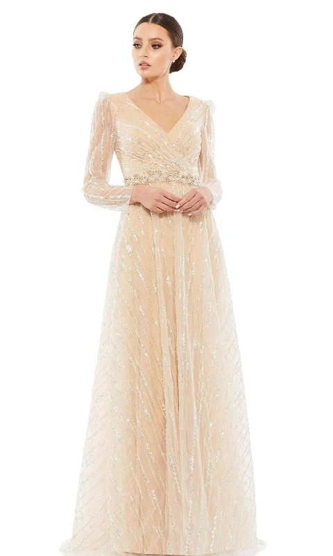 Wedding guest dresses with pom - pom trims for a playful lookMac Duggal Evening - 67859D Embellished V-Neck Dress