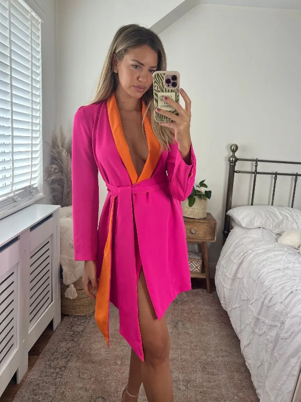 Sheer mini dresses with lace insertsMaya Colourblock Blazer Dress in Pink