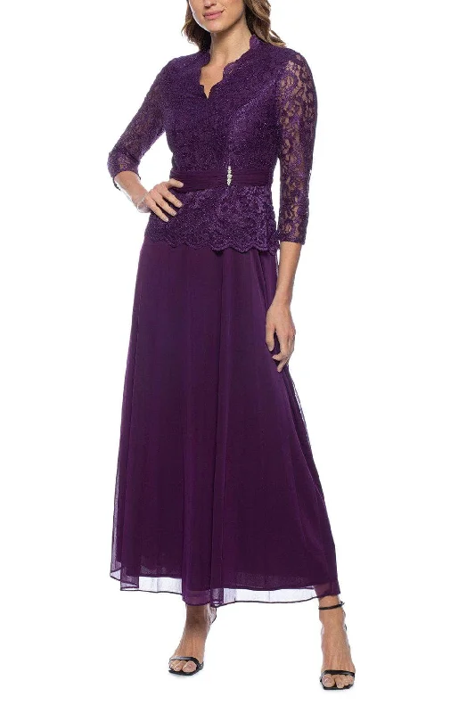 Wedding guest dresses with abstract prints and long trainsMarina 268177 - Embroidered Scalloped V-Neck Formal Dress