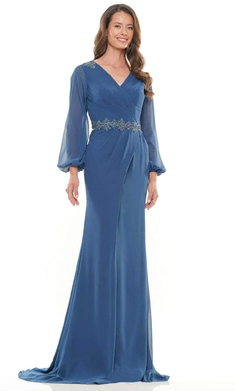 Wrap - style wedding guest dresses with bow accentsMarsoni by Colors MV1273-1 - Ballon Long Sleeve V-Neck Long Gown Wrap - style wedding guest dresses with bow accentsMarsoni by Colors MV1273-1 - Ballon Long Sleeve V-Neck Long Gown