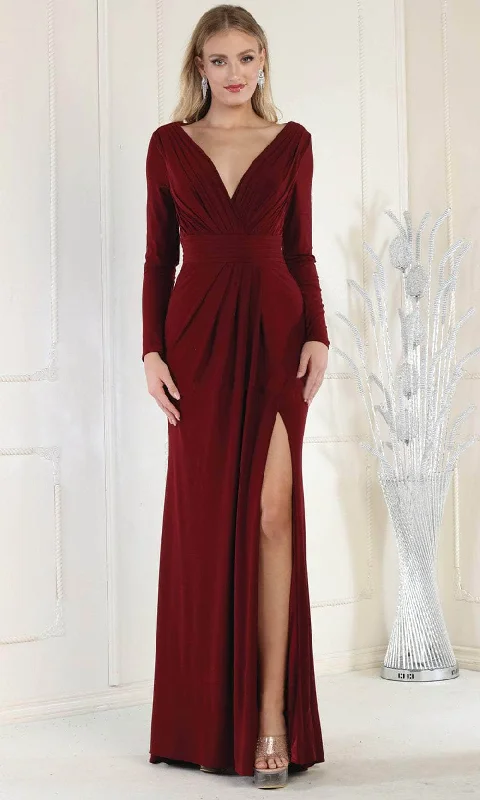 Tea - length wedding guest dresses with polka dot patternsMay Queen MQ1999 - Plunging Formal Evening Gown