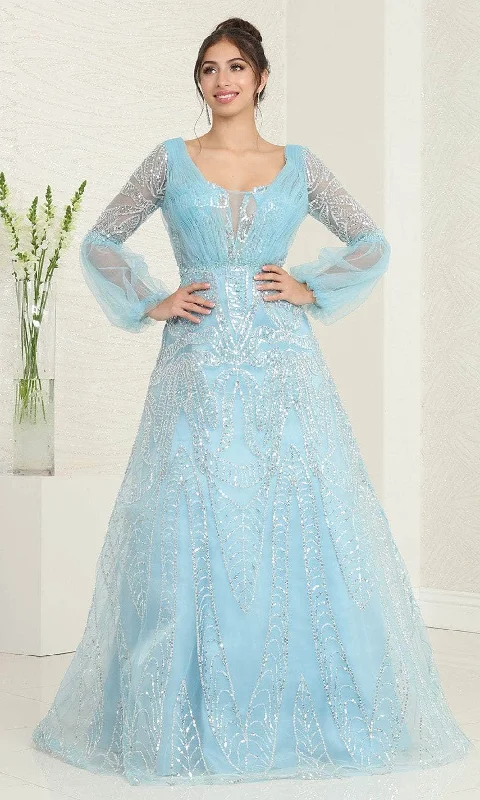 Metallic wedding guest dresses for a glamorous weddingMay Queen RQ8042 - Illusion Bishop Sleeve Prom Gown
