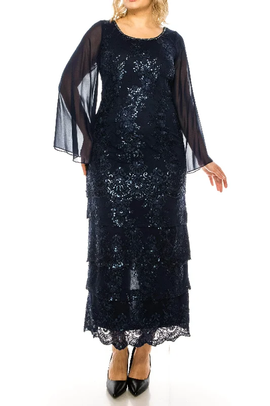 Lace - and - tulle wedding guest dresses with sweetheart necklinesMaya Brooke 28407MV - Floral Sequined Sheer Long Sleeved Tiered Dress