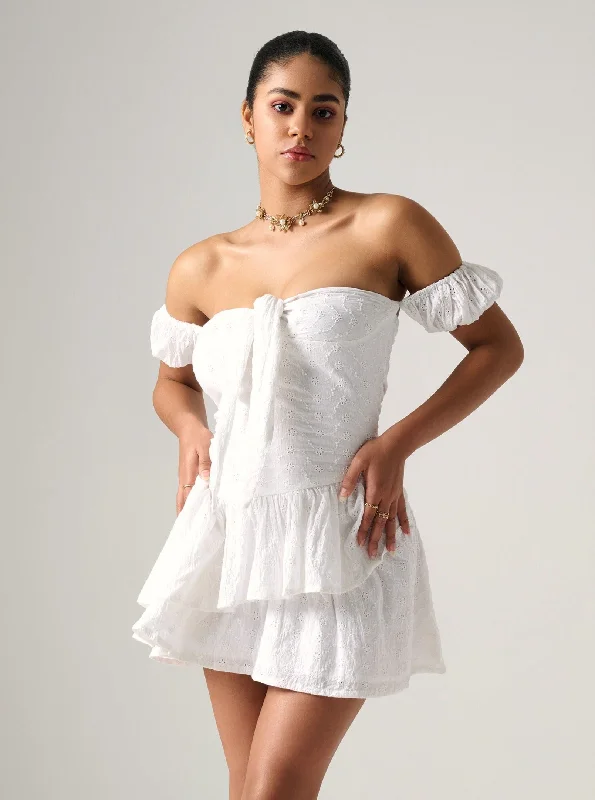 Polyester mini dresses for easy careMisty embroidered white mini dress