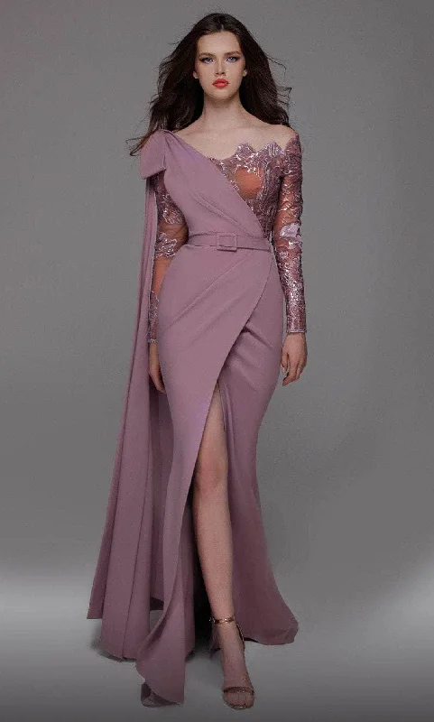 Wedding guest dresses with belted waists and knee - length skirtsMNM Couture 2688 - Side Caped Crepe Formal Dress Wedding guest dresses with belted waists and knee - length skirtsMNM Couture 2688 - Side Caped Crepe Formal Dress