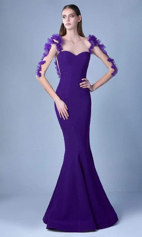 Metallic wedding guest dresses for a glamorous weddingMNM Couture - G1094 Ruffle Ornate Illusion Mermaid Gown Metallic wedding guest dresses for a glamorous weddingMNM Couture - G1094 Ruffle Ornate Illusion Mermaid Gown