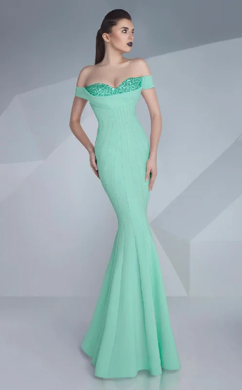 Embroidered wedding guest dresses in earthy tones for a rustic weddingMNM Couture - Ornate Off-Shoulder Mermaid Gown G0592 Embroidered wedding guest dresses in earthy tones for a rustic weddingMNM Couture - Ornate Off-Shoulder Mermaid Gown G0592