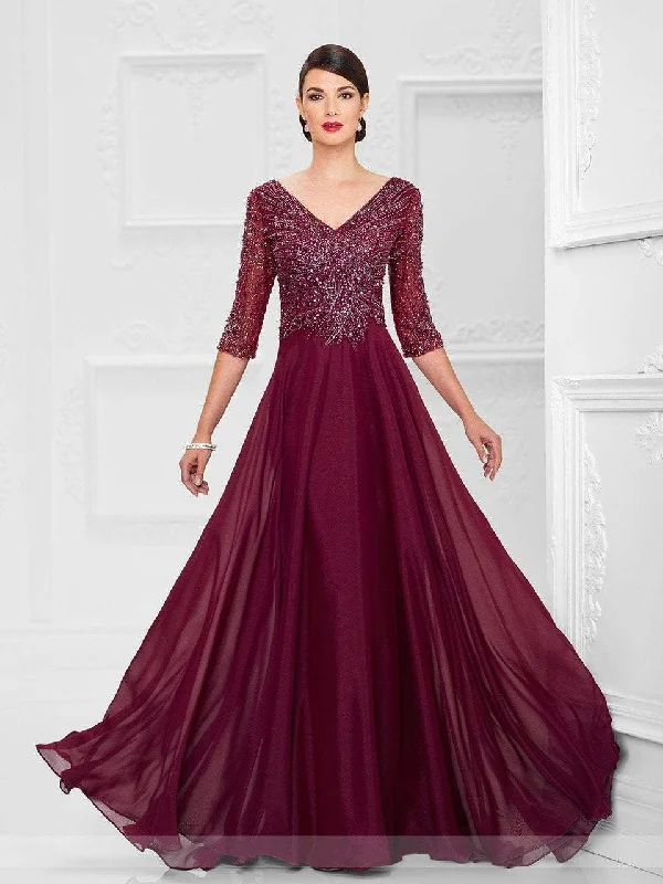Halter - neck wedding guest dresses with beaded strapsMontage by Mon Cheri - Quarter Sleeve Chiffon A-line Dress 116950