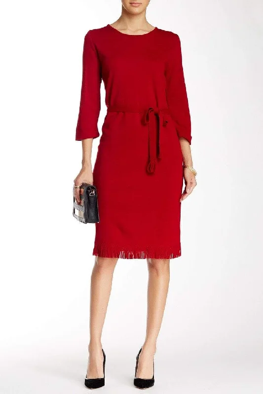 Wrap - style wedding guest dresses with bow accentsNina Leonard - L24631 Fringed Hem Dress
