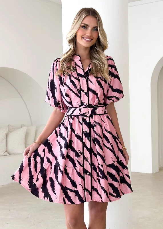 Mini dresses with ruched bodices for a feminine touchOakley Dress - Pink Zebra