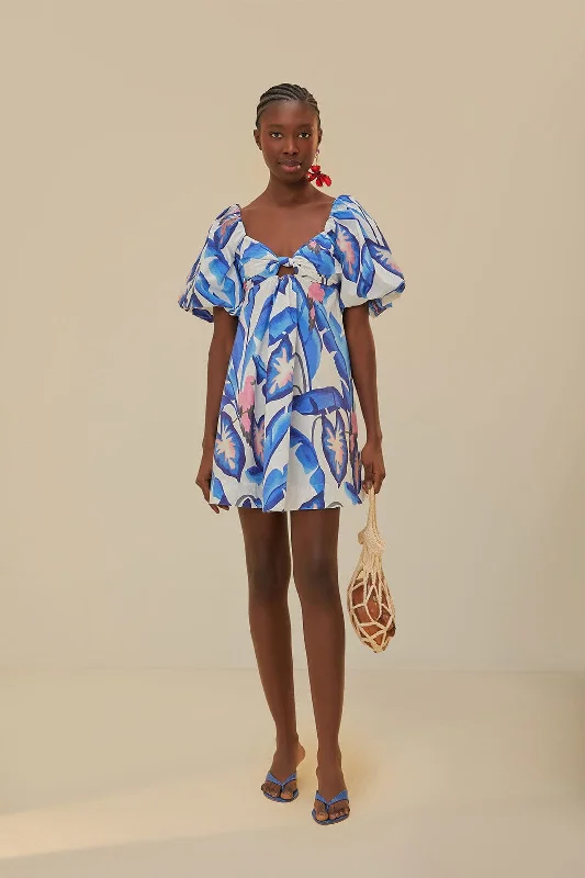 Mini dresses with polka dot patternsOff-White Blue Foliage Mini Dress