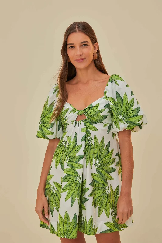Mini dresses with gathered skirts for a voluminous effectOff-White Palms Fan Mini Dress