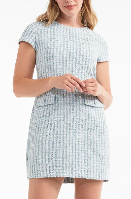 Mini dresses with belted waists for a defined silhouettePaola Short Sleeve Shift Mini Dress in Tweed Blue- FINAL SALE