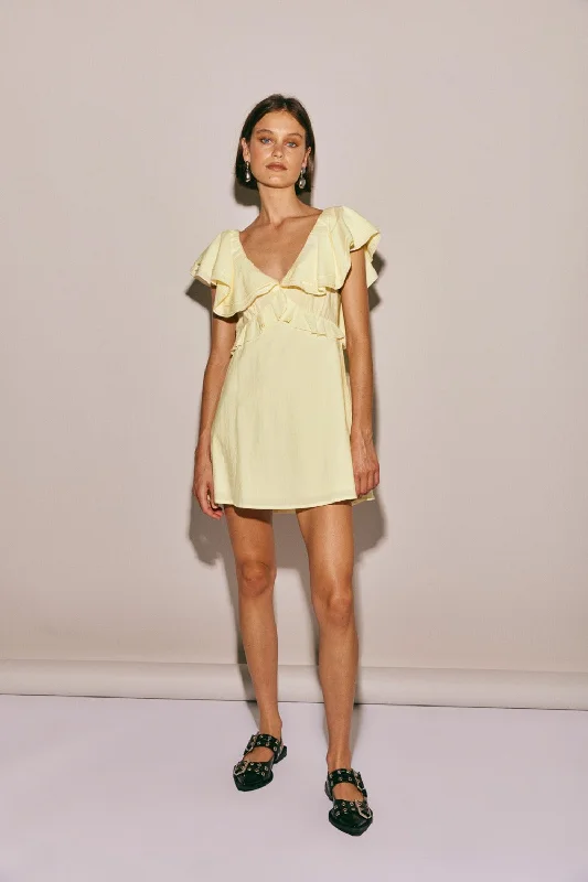 Plaid mini dresses for fall fashionParty Nights Frill Mini Dress Lemon