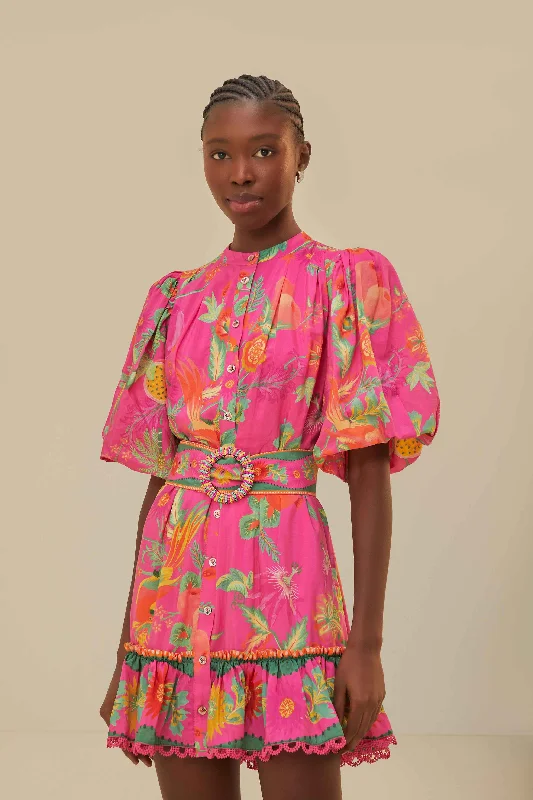 Mini dresses with tiered skirts for added volumePink Delicate Fruit Garden Mini Dress
