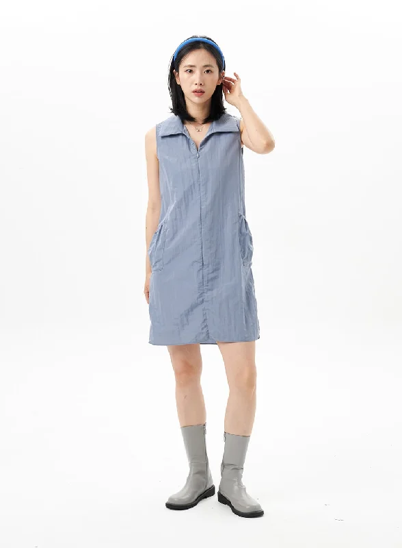 Mini dresses with pom - pom trims for a playful feelPocket Zip-Up Mini Dress OU314