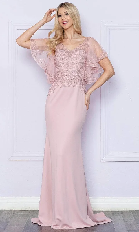 Polka - dot - printed wedding guest dresses with short sleevesPoly USA 9318 - Flutter Sleeve Mermaid Gown Polka - dot - printed wedding guest dresses with short sleevesPoly USA 9318 - Flutter Sleeve Mermaid Gown