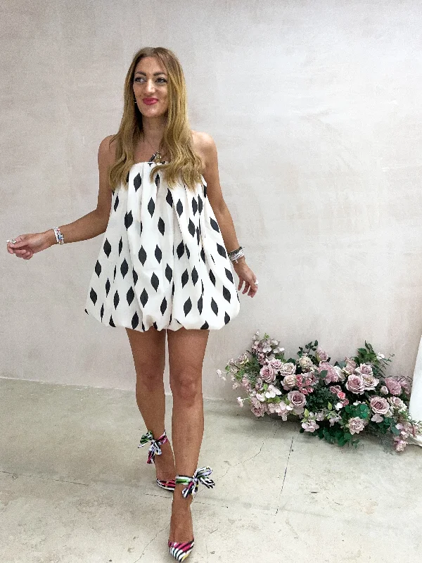 Velvet mini dresses for autumn weddingsPuffball Mini Dress In Cream Diamond Print