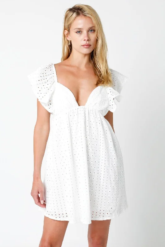 Mini dresses with pleated skirts for a classic lookRamona White Eyelet Mini Dress