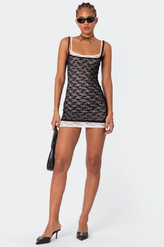 Strapless mini dresses for a beach vacationVivian Layered Lace Mini Dress