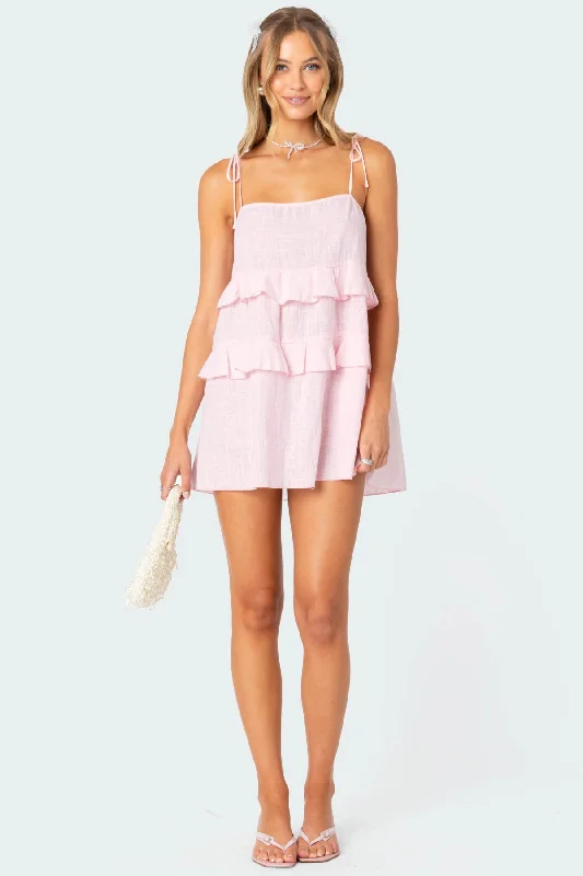 Mini dresses with embroidered details for a unique touchDorothia Sheer Linen Look Mini Dress