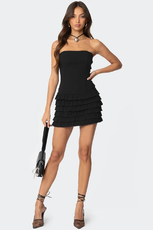 Mini dresses with tiered skirts for added volumeStrapless Ruffled Mini Dress