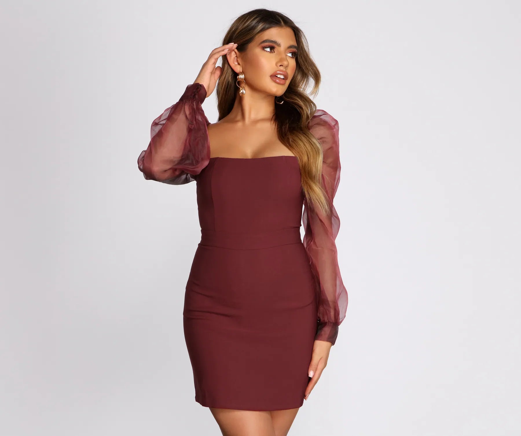 Mini dresses with halter necks for a stylish choiceSheer Organza Puff Sleeve Square Neck Mini Dress