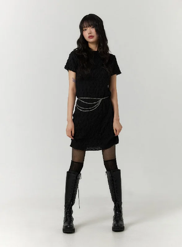 Mini dresses with polka dot patternsShirring Short Sleeve Mini Dress CF407