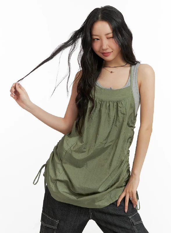 Mini dresses with mesh panels for a sexy and trendy lookSide Drawstring Cami Mini Dress CM425