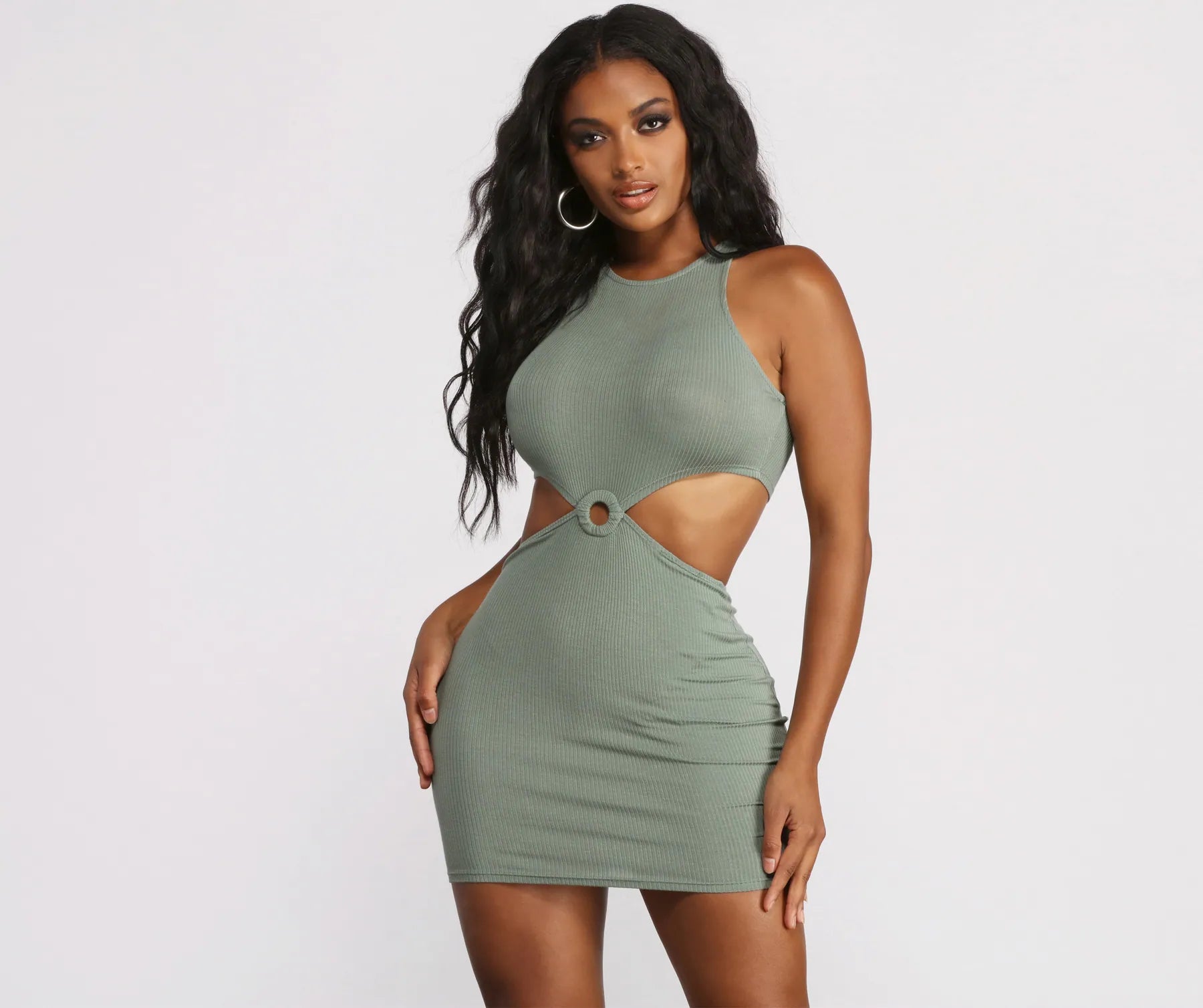 Mini dresses with cut - out details for a trendy lookSleeveless Cut Out O-Ring Ribbed Mini Dress Mini dresses with cut - out details for a trendy lookSleeveless Cut Out O-Ring Ribbed Mini Dress