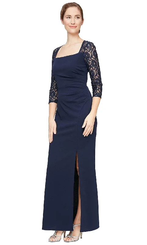 Satin wedding guest dresses with side slits for a sexy touchSLNY - Quarter Sleeve Sheath Formal Dress 9137210 Satin wedding guest dresses with side slits for a sexy touchSLNY - Quarter Sleeve Sheath Formal Dress 9137210