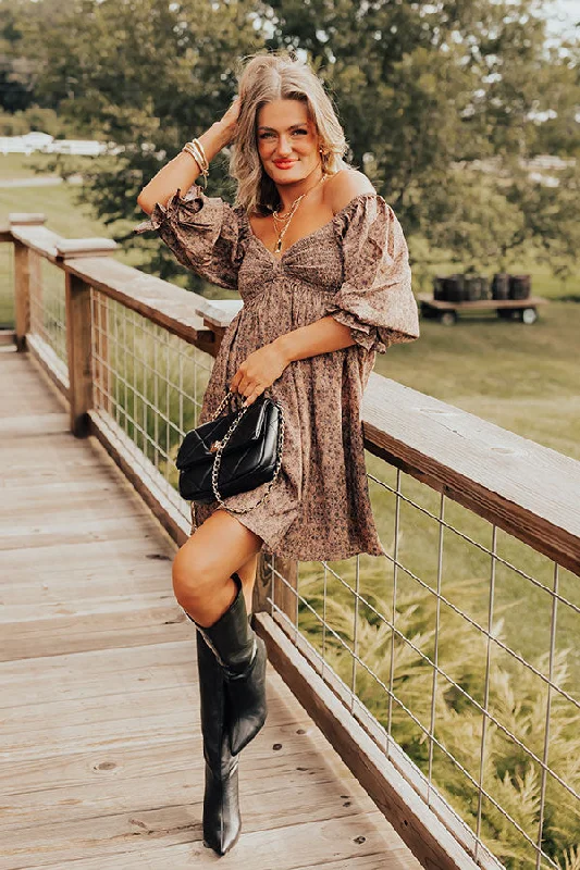 Mini dresses with side slits for a sexy appealSmall Town Cutie Floral Mini Dress in Mocha