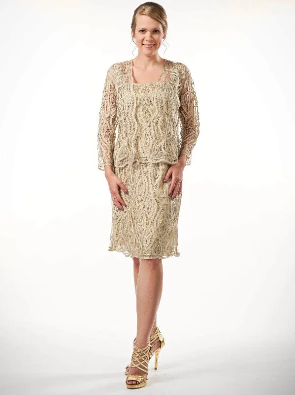 Lace - and - tulle wedding guest dresses with sweetheart necklinesSoulmates D8066 - Square Neck Allover Lace Formal Dress