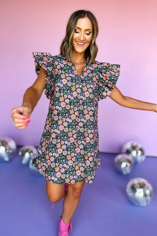 Mini dresses with belted waists for a defined silhouetteSSYS Floral Print Ruffle Shoulder Poplin Dress