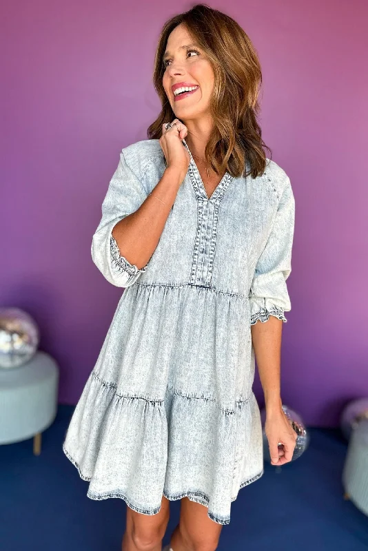 Mini dresses with polka dot patternsSSYS The Chloe Chambray Dress